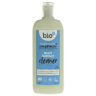 Eco-friendly, vegan Multi Surface Sanitiser by Bio D. Non-scratch, concentrated formula for most surfaces.