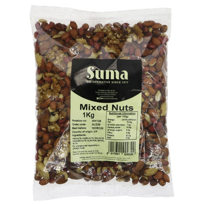 Suma's Vegan Mixed Nuts - Crunchy & Savory 1 KG Snack/Baking Ingredient | Superfood Market's Collection: Nuts & Seeds + Vegan.