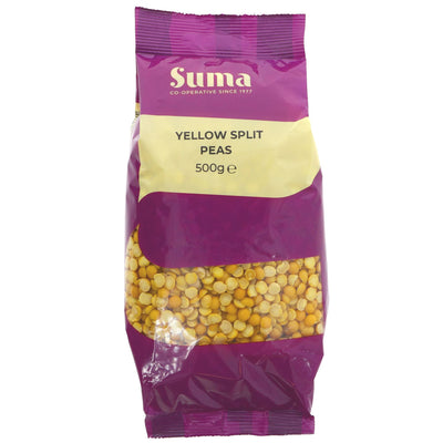 Suma's Yellow Split Peas: Versatile, nutritious, vegan-friendly, and perfect for soups or salads. 500g pack.