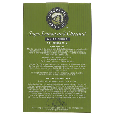Sage Lemon & Chestnut Stuffing by Shropshire Spice: Vegan, made with white bread. Perfect for holiday meals and recipes.