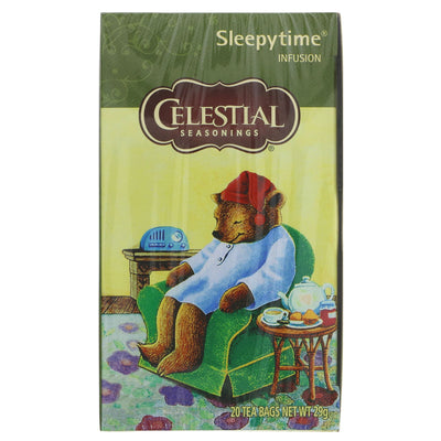 Celestial Seasonings Sleepytime Tea: Vegan blend of chamomile, spearmint & lemongrass for relaxing nights. 20 bags.