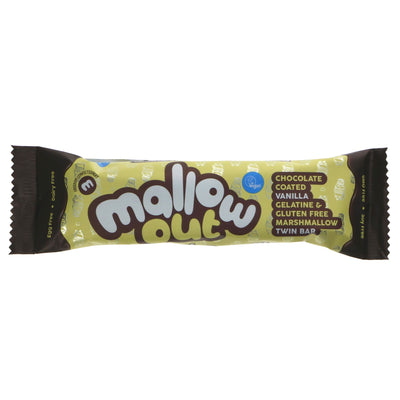 Gluten-free & vegan Mallowout Bar: creamy vanilla marshmallow wrapped in moo-free dark chocolate. 35G.