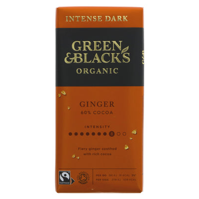 Green and Blacks Dark Chocolate and Ginger bar: Fairtrade, organic, no added sugar, minimum 60% cocoa solids. Perfect guilt-free treat or with tea.