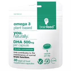 Brain Feed | Omega3 Plant-based DHA 500mg 1-a-day | EU Certified brain Health | 30softgels