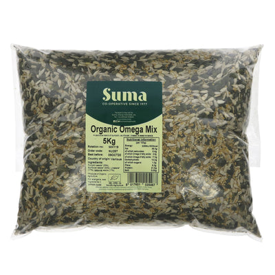 Suma's organic Omega Seed Mix - packed with Omega 3, proteins, vitamins, & minerals. Great for baking, cereals, toast & salads. Vegan & gluten-free.