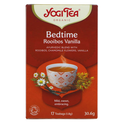 Organic, vegan Bedtime Rooibos Vanilla tea with rooibos, chamomile, and vanilla. Soothe yourself before bed with this delish drink!