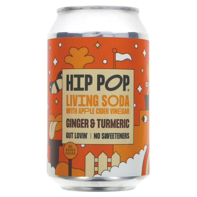 Hip Pop Ginger & Turmeric Living Soda: Vegan, ACV-brewed, zingy & earthy drink supporting gut health!