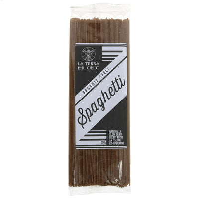 La Terra E Il Cielo's Organic Spelt Spaghetti: perfect for gluten-sensitive and vegan diets. Try it in your favorite Italian dish!