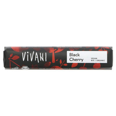 Vivani organic vegan Black Cherry chocolate bar with no added sugar - a fruity indulgence perfect for wine pairing. 35G.