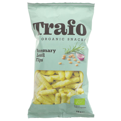 Gluten-free, organic, vegan lentil crisps- perfect for snacking or pairing with dips. Enjoy Rosemary Lentil Flips from Trafo!