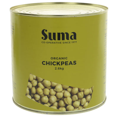 Suma organic chickpeas in catering size - 2.6kg. Perfect for large gatherings or meal prep. Vegan-friendly and versatile.