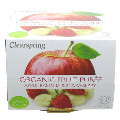 Clearspring | Apple,Banana&S'berry Puree Org | 2x100g