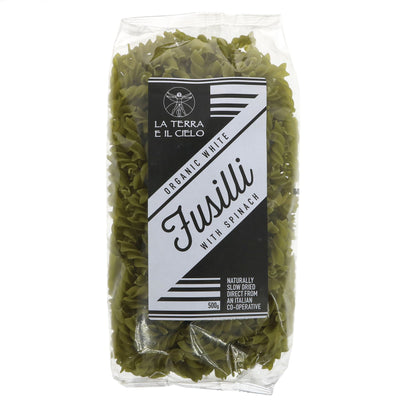 La Terra E Il Cielo Fusilli With Spinach - Organic vegan pasta, perfect for a healthy meal! Pair it with sauce or veggies.