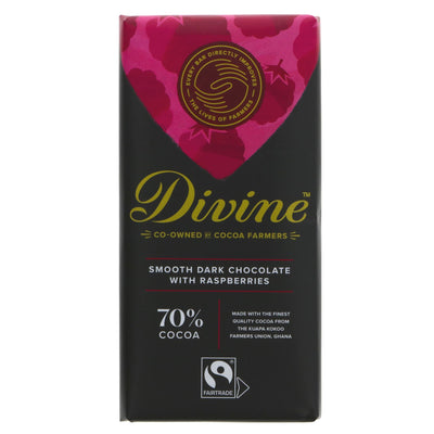 Divine Vegan Dark Choc & Raspberries | Fairtrade | No Added Sugar | 90g Bar | Perfect for Chocolate Lovers | #SuperfoodMarket