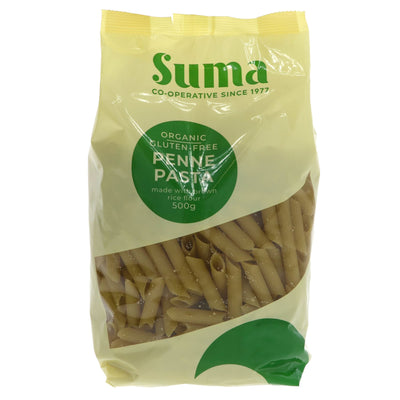 Suma's Brown Rice Penne Pasta - Org: delicious, gluten-free, organic, and vegan! Made in Italy for the perfect texture and flavor.