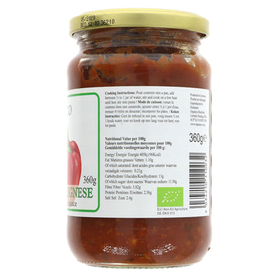 Organico Vegetable Bolognaise - Organic, No Added Sugar, Vegan sauce for pasta & lasagna. Healthy addition to your pantry!