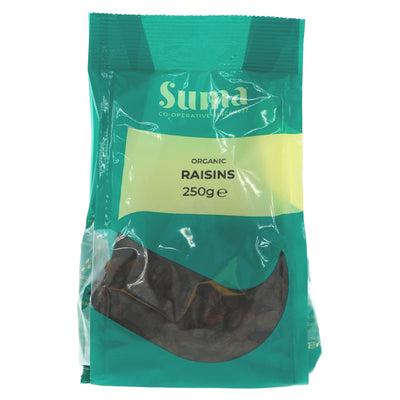 Organic vegan raisins by Suma - perfect for snacking and cooking. No artificial additives.