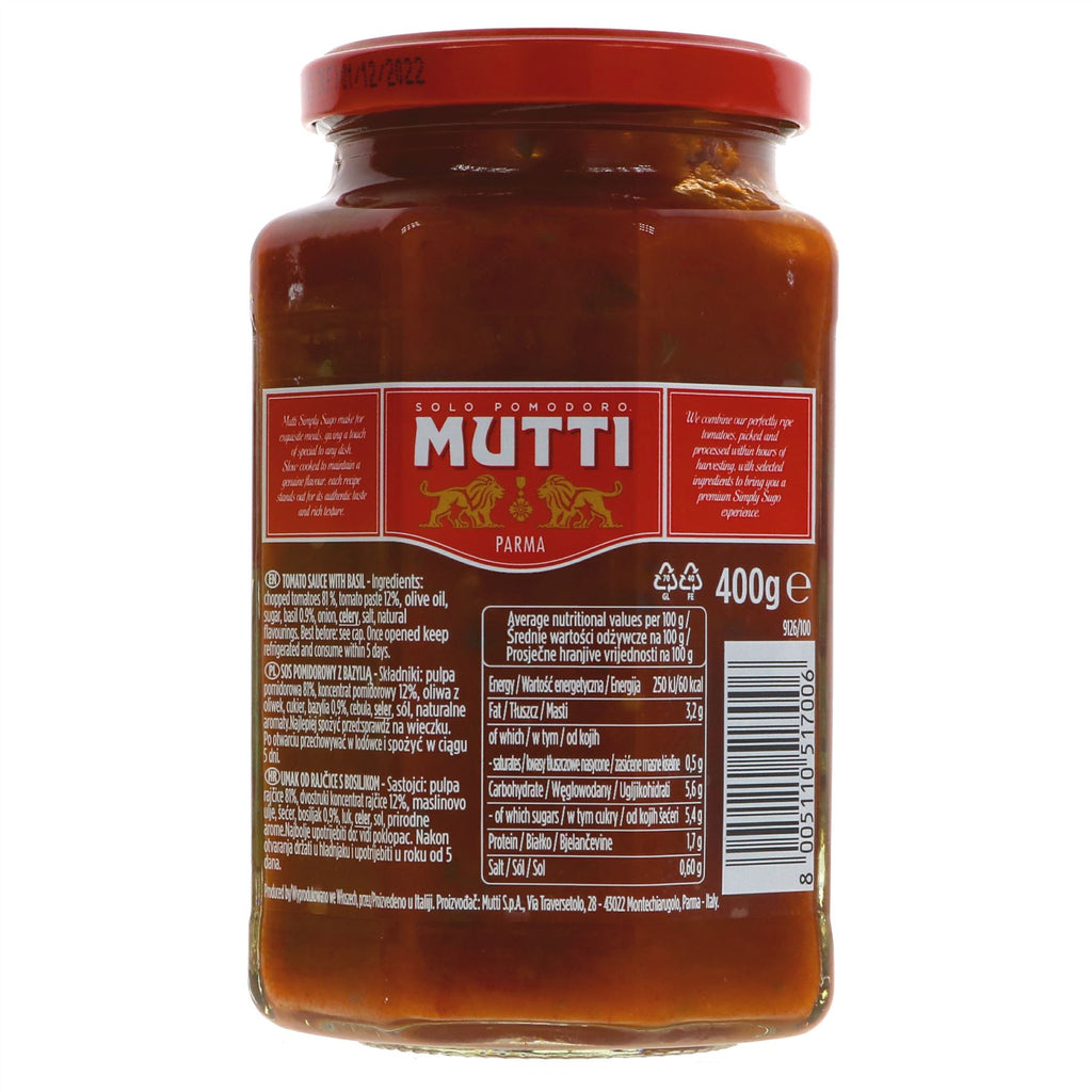 Mutti | Tomato Pasta Sauce - Basil | 400G