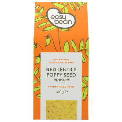 Gluten-free, vegan Red Lentil & Poppy Seed crackers with natural ingredients - high in fiber and no added sugar.