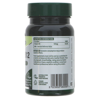 Boost energy & support body functions with Natures Aid's Vitamin B12 1000ug Sublingual tablets. Perfect for vegans & antacid users!