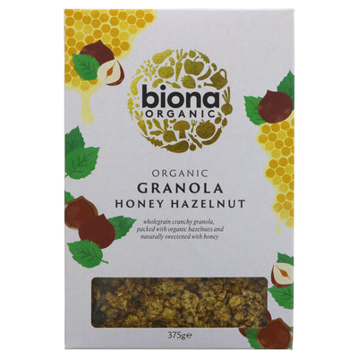 Organic Honey Hazel Granola by Biona, perfect for a wholesome breakfast or snack. Made with chunky oats and hazelnuts for slow energy release.