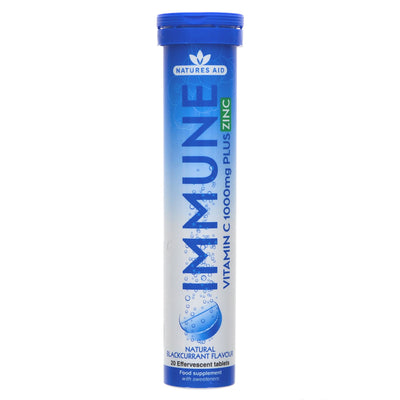 Natures Aid Immune Effervescent: 20 tablets of 1000mg Vitamin C and 15mg Zinc for a healthy immune response. Vegan and gluten-free.