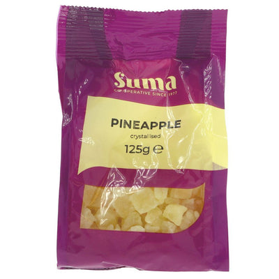 Suma's Crystallised Pineapple - vegan, no added sugar, perfect for snacking or recipes.