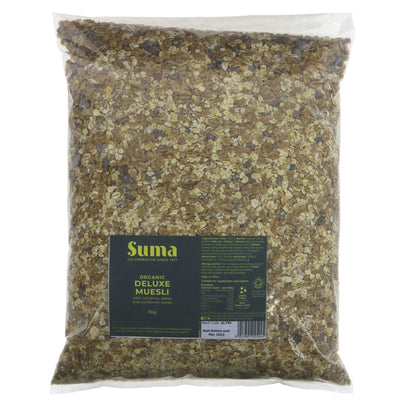 Organic vegan muesli by Suma - high-quality, nutritious, perfect for healthy breakfast or snack. Contains gluten & nuts.