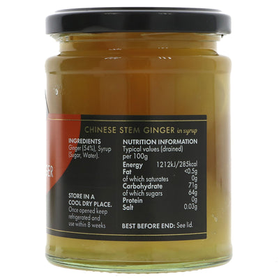 Indulge in Epicure's Chinese Stem Ginger in Syrup. Sweet, spicy, vegan, and guilt-free. Perfect for desserts.