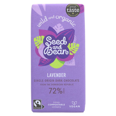 Indulge guilt-free in organic, Fairtrade 72% dark chocolate with lavender. Vegan with no added sugar. Perfect alone or with red wine.