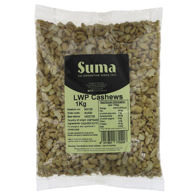 Suma's vegan Cashew - Large Pieces: buttery, protein-packed and perfect for stir-fries & snacks. No VAT charged.