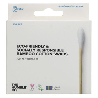 Vegan eco-friendly bamboo cotton swabs for ear care - 100% biodegradable and supports Humble Smile Foundation..