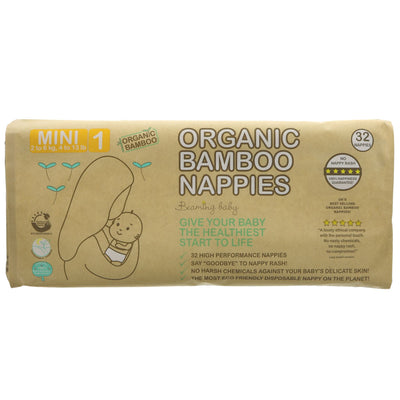 Beaming Baby | Organic Bamboo Nappies Size 1 - 2-6kg, 32 pcs/bag | 32