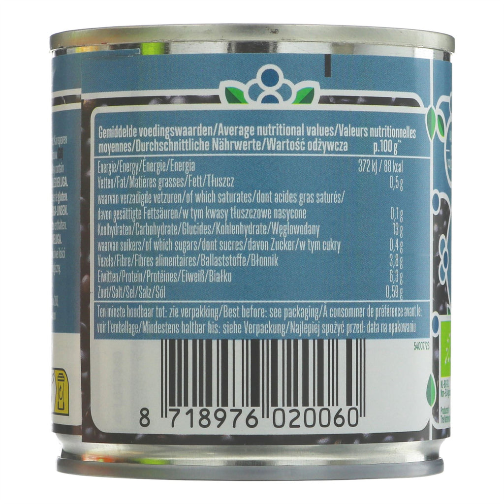 Organic Beluga Lentils by La Bio Idea. Vegan & 200g Canned. Perfect for salads, soups, and stews. Quality ingredients.
