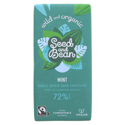 Organic Seed & Bean Company's 72% Dark Choc & Mint: fairtrade, organic, vegan & no added sugar. Perfect anytime treat.