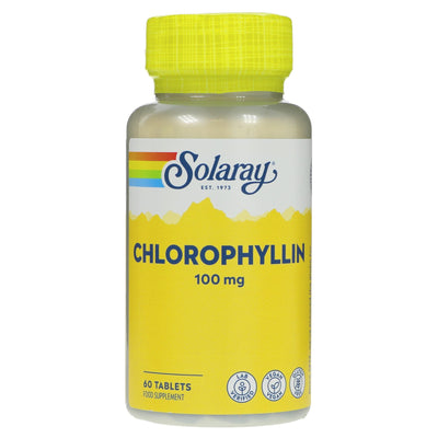 Solaray Chlorophyllin: a vegan, gluten-free digestion supplement made from photosynthesis power molecules that reduce bloating.