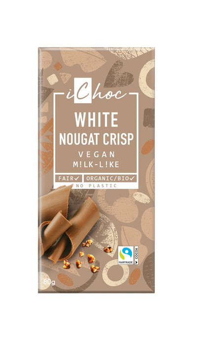 iChoc | White Nougat Crisp Vegan Chocolate Bar | 80g