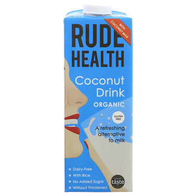 Organic, gluten-free, vegan and delicious coconut drink by Rude Health. Perfect milk alternative. No additives, no refined sugars.