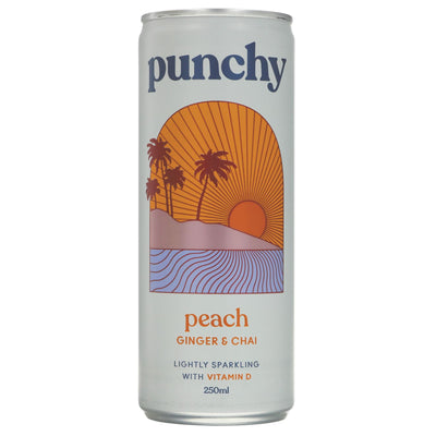 Punchy | Peach, Ginger & Chai Spice - Lightly sparkling canned drink - Gluten-free, vegan, and sugar-free. Perfect for any occasion.