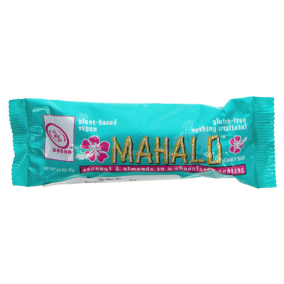 Vegan Mahalo Candy Bar: No sugar added, coconut-caramel center and crunchy almonds. Perfect sweet treat on-the-go..