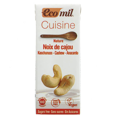 Ecomil Cashew Cream - Gluten-free, organic, vegan, and versatile for cooking, baking, or even in tea/coffee. No VAT charged. 200ml.