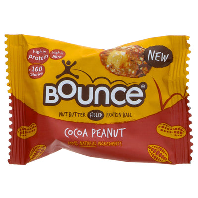 Bounce's Filled Peanut Butter Cacao, guilt-free protein balls with no added sugar or gluten. Perfect for snacking on-the-go or post-workout.