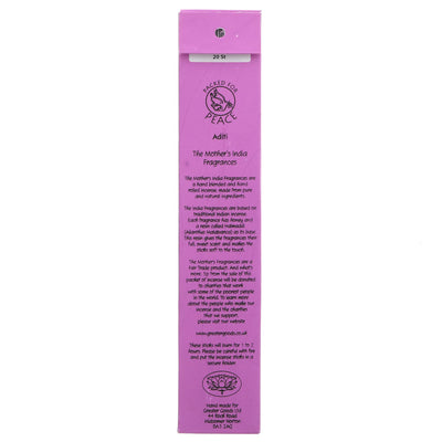 Fairtrade Aditi Sage Incense: 20 sticks of serene aroma for your home, part of The Mother's India Incense range.