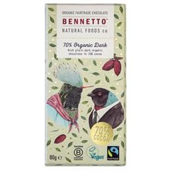 Bennetto | Organic Chocolate Bar 70% Dark 80g | 80g