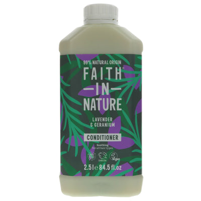 Nourishing conditioner with lavender/geranium for normal/dry hair. Biodynamic, vegan, gluten-free, and eco-friendly in 2.5l bulk.