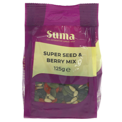 Suma Super Seed & Berry Mix: sunflower, pumpkin, goji & blueberries. Vegan & nutritious snack for any time of day!