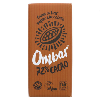 Ombar Raw Cacao 72%, Fairtrade, Organic, Gluten-Free Vegan Chocolate Bar - No Added Sugar and Live Cultures - 70g