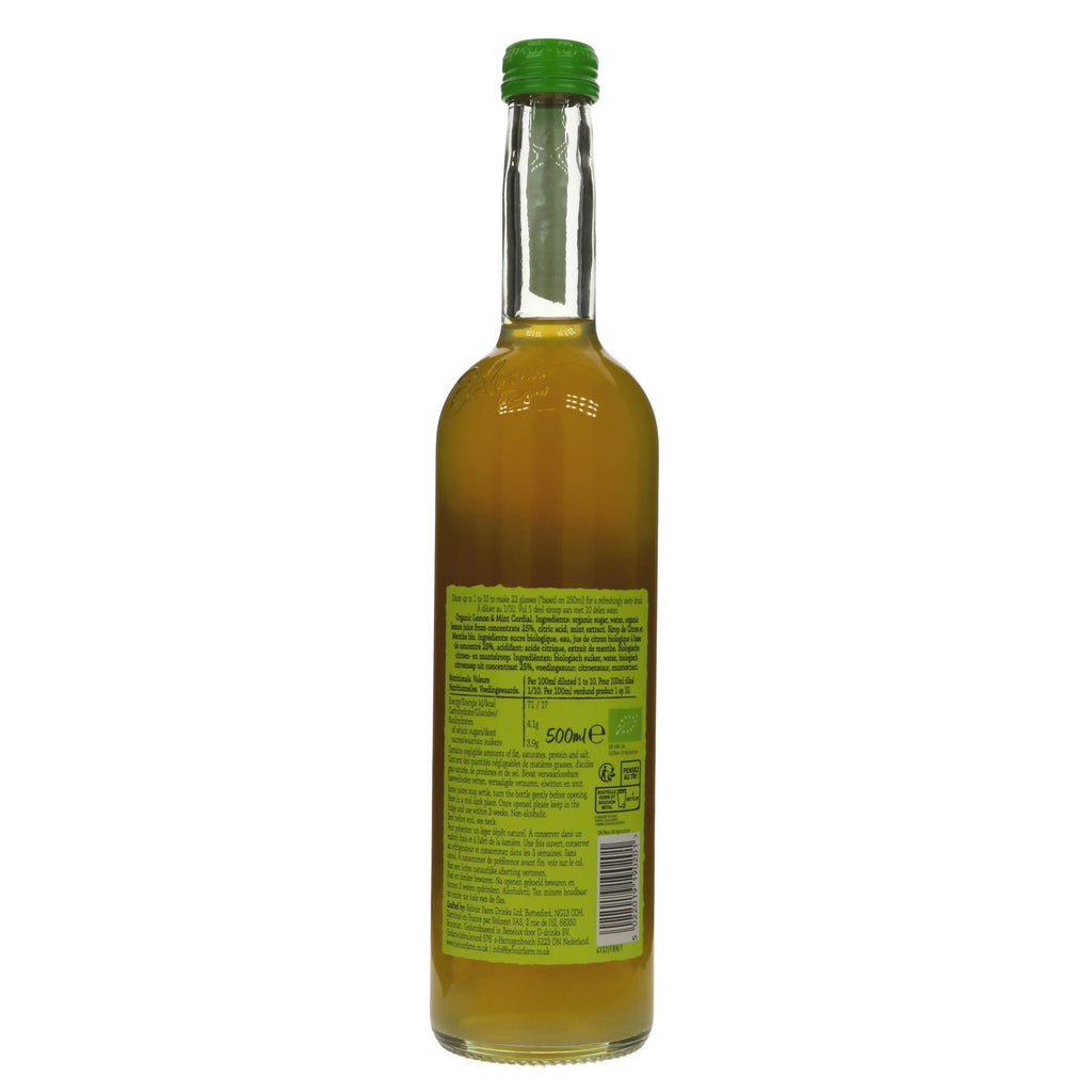 Belvoir's Organic Lemon & Mint Cordial - Gluten-free, vegan & no added sugar. Perfect for refreshing summer drinks.