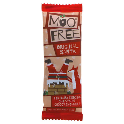 Mini Moos Santa Bar, a festive treat made from cocoa, sugar, and rice. Gluten-free, vegan, and no added sugar. Perfect for snacking.