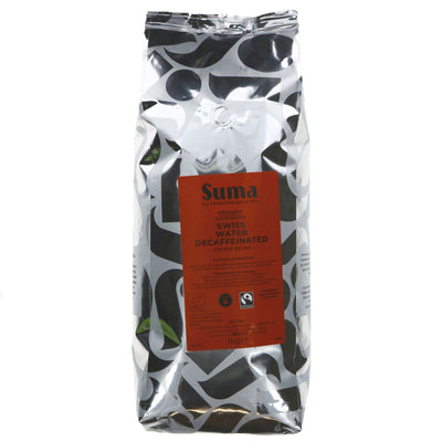 Suma Swiss Water Decaff Beans - Fairtrade, organic, vegan, strength 4, sweet, deep aroma. Perfect for a caffeine-free pick-me-up.